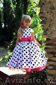 Платье детское белое в горох 10-005 #1209142