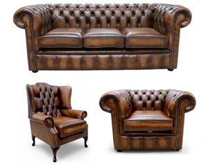 Chesterfield Leather 3 Seater + Mallory Wing Chair + Club Chair Sofa Offer Antiq #1753852